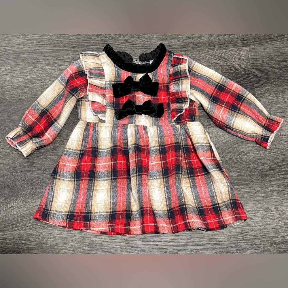 Plaid Long Sleeve Dress with Bows
